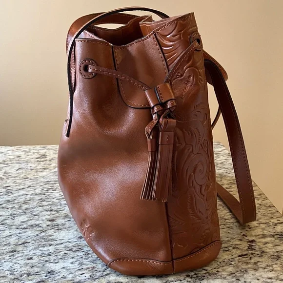 Patricia Nash Embossed Leather Large Tote Brown Tooled Floral Suede Shoulder Bag - Picture 5 of 17